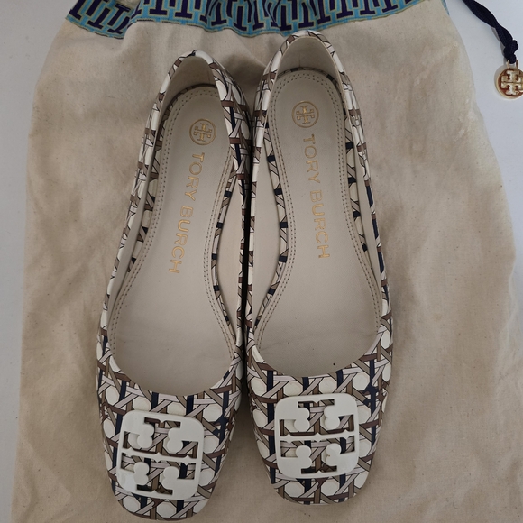Tory Burch Georgia Ballet Printed Dancing Nappa Flats - Picture 1 of 9